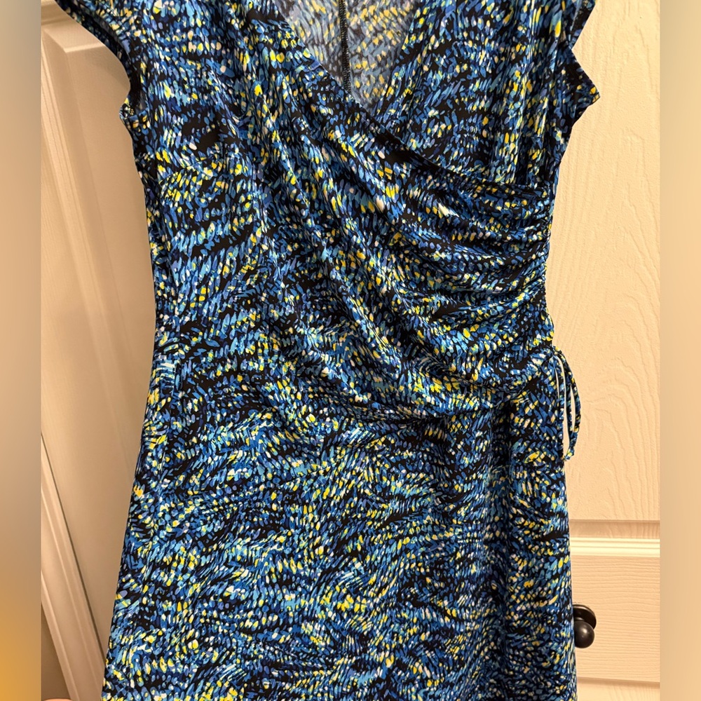 Evan Picone Blue and Yellow Midi Dress